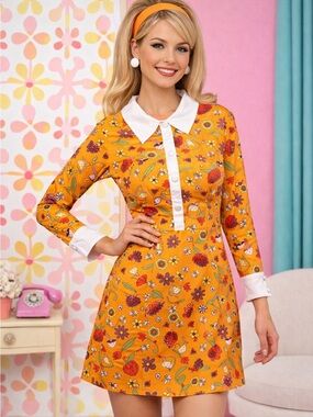 Smak Parlour 1960s Mod Floral Mini Dress Peter Pan Collar Retro Size Small